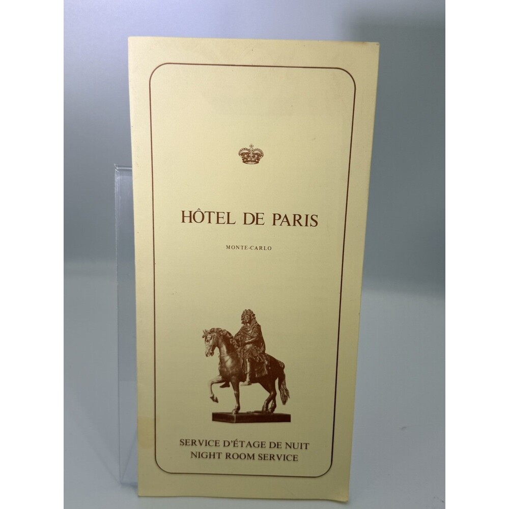 Vintage 1991 Hotel de Paris Monte-Carlo Monaco Night Room Service Menu